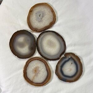Brown and Grey and White Polished Agate Coasters - Set of 5